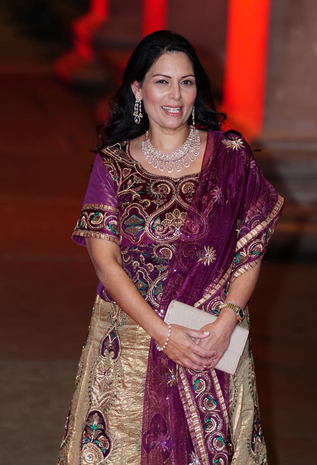 Priti Patel arrives at the reception 