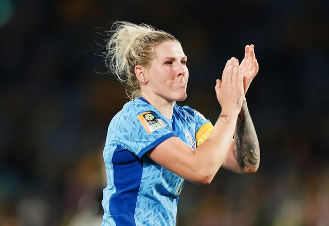 Millie Bright celebrates England's win over Australia at the World Cup in 2023