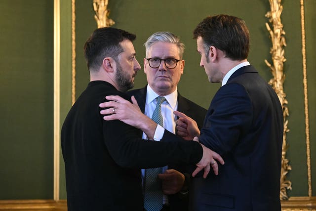 Volodymyr Zelensky, Sir Keir Starmer and Emmanuel Macron