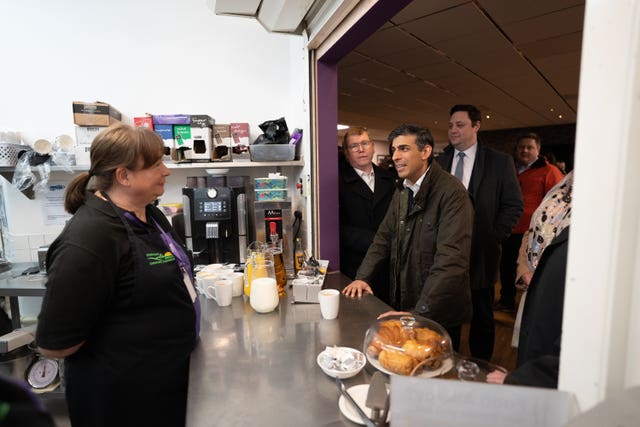 Prime Minister Rishi Sunak meets staff and local party members at Firthmoor Community Centre during a visit to Darlington, County Durham 