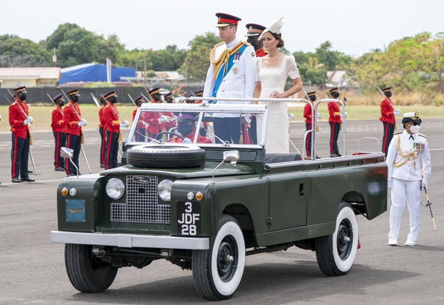 William and Kate attend the inaugural commissioning parade for service personnel from across the Caribbean during their visit to Kingston, Jamaica 