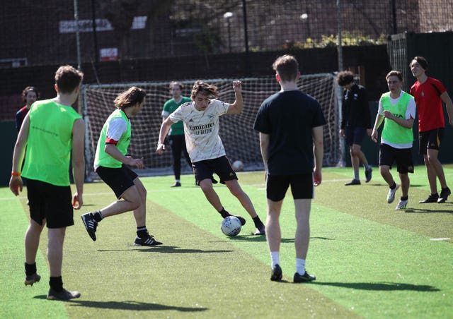 Teams playing seven-a-side football at Powerleague Vauxhall, south London
