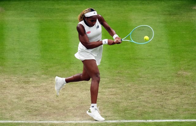 Coco Gauff hits a backhand