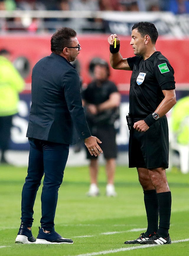 Monterrey manager Antonio Mohamed was booked after complaining that Joe Gomez was not shown a red card