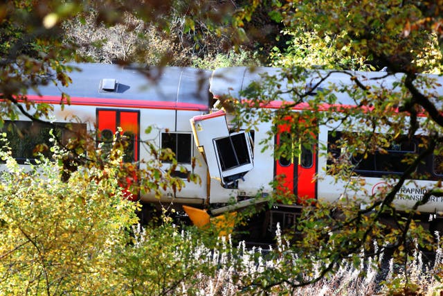 Damaged carriages after the Llanbrynmair train crash