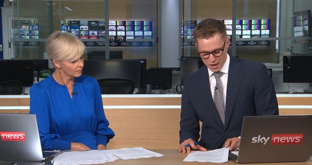 Sky News presenters reading from a script 