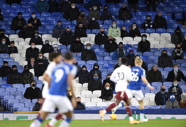 A general view of Everton fans in the stands during a Premier League match at Goodison Park