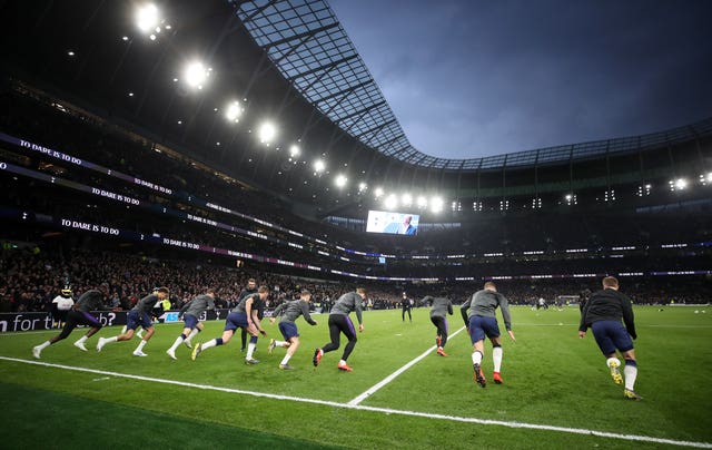 Tottenham players warm up ahead of the clash with Crystal Palace