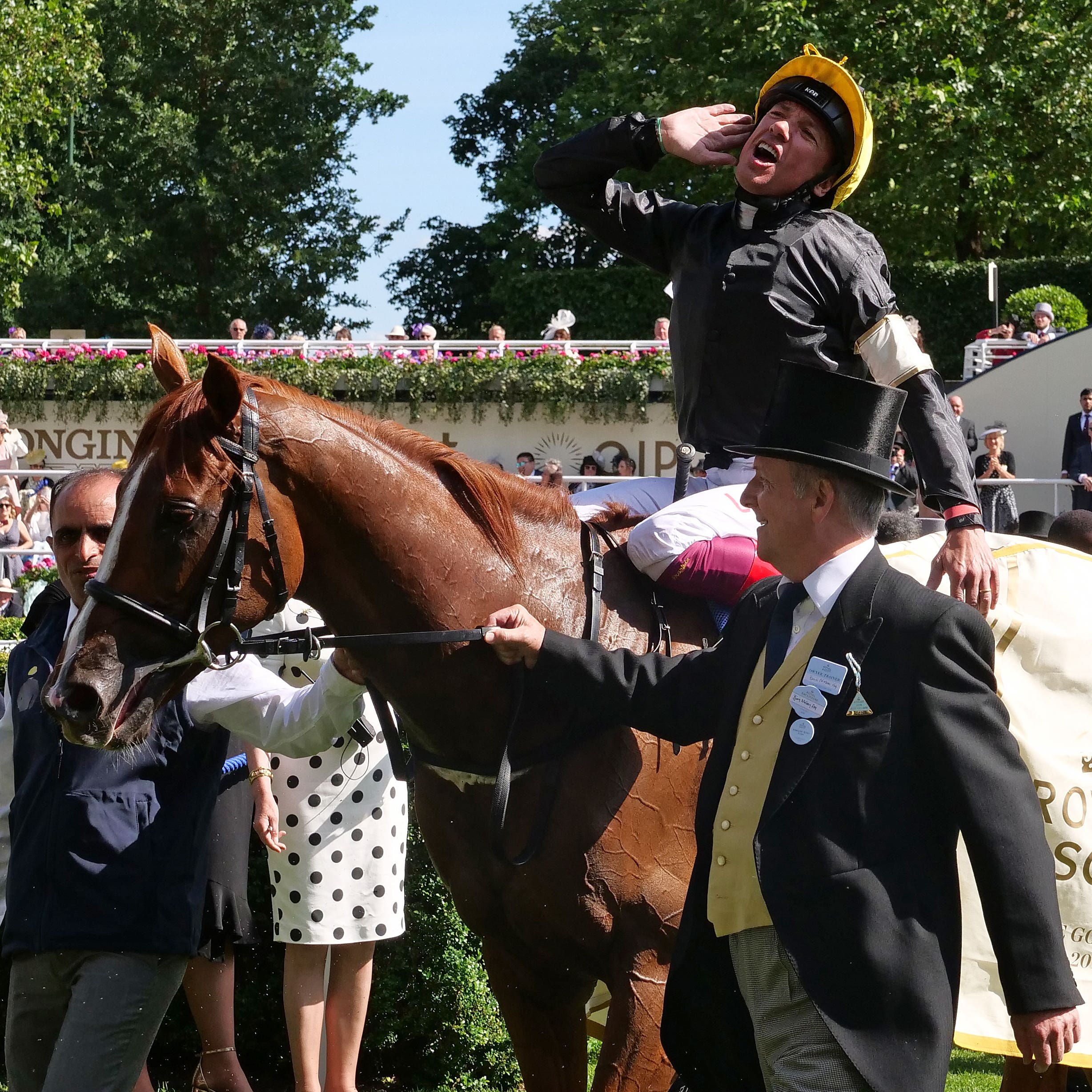 Frankie Dettori celebrates Gold Cup glory with Stradivarius