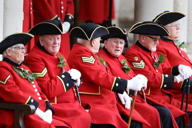 Chelsea Pensioners at the Royal Hospital Chelsea in west London, ahead of the arrival of the Duke of Sussex