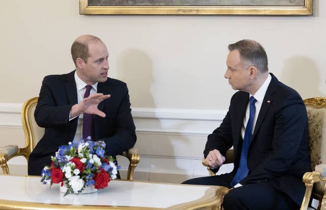 The Prince of Wales meets President Andrzej Duda at the Presidential Palace during his visit to Warsaw, Poland