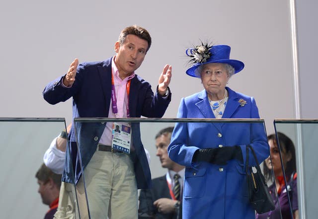 The Queen with Lord Coe, the chairman of the London 2012 organising committee 