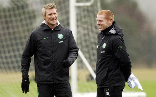 Johan Mjallby (left) was Lennon's assistant for four years during the Northern Irishman's first spell in charge of Celtic