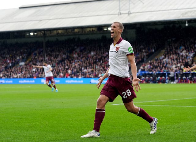 West Ham midfielder Tomas Soucek celebrates his opening goal at Crystal Palace