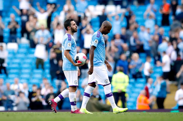 Manchester City’s Bernardo Silva with the match ball after scoring a hat-trick against Watford 