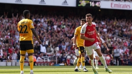 Granit Xhaka celebrates scoring in Arsenal’s 5-0 win over Wolves (Adam Davy/PA)