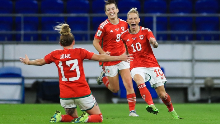 Wales’ Jess Fishlock (right) celebrates scoring her side’s winner against Bosnia and Herzegovina (Bradley Collyer/PA)