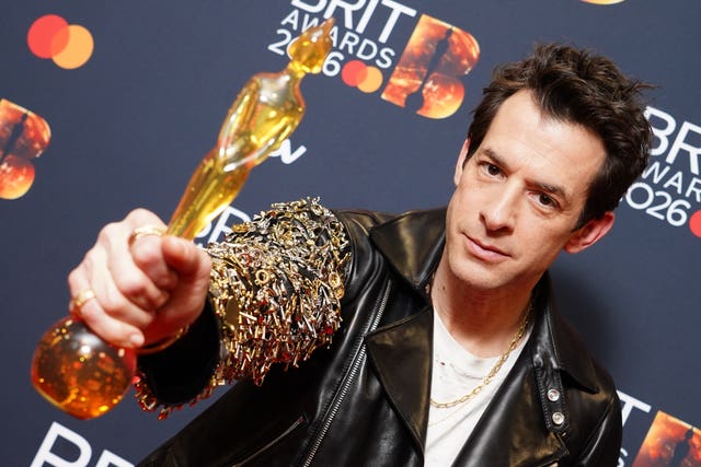 Mark Ronson with the outstanding contribution to music award during the Brit Awards 2026 at Co-op Live, Manchester