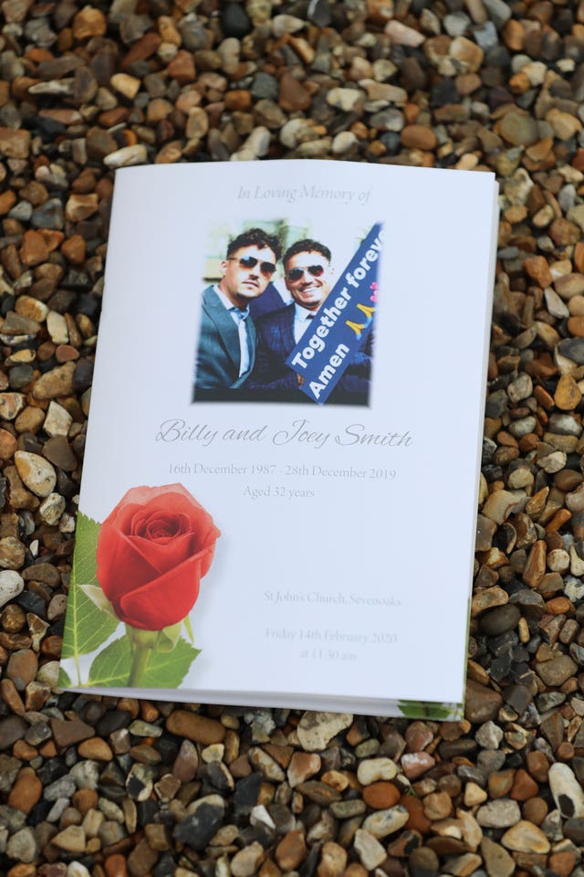 The order of service for the funeral of My Big Fat Gypsy Wedding’s Billy and Joe Smith at St John the Baptist Church, Sevenoaks