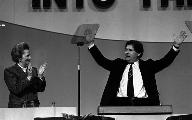 Nigel Lawson with Margaret Thatcher at a Tory conference