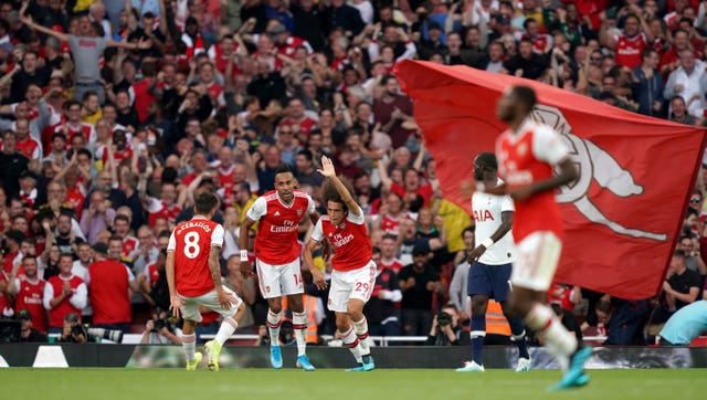 Pierre-Emerick Aubameyang (second left) struck the equaliser as Arsenal fought back from two goals down to draw 2-2 with Tottenham in the north London derby