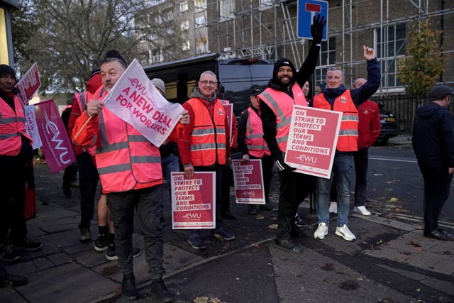 Postal workers from the Communication Workers Union (CWU) on the picket line