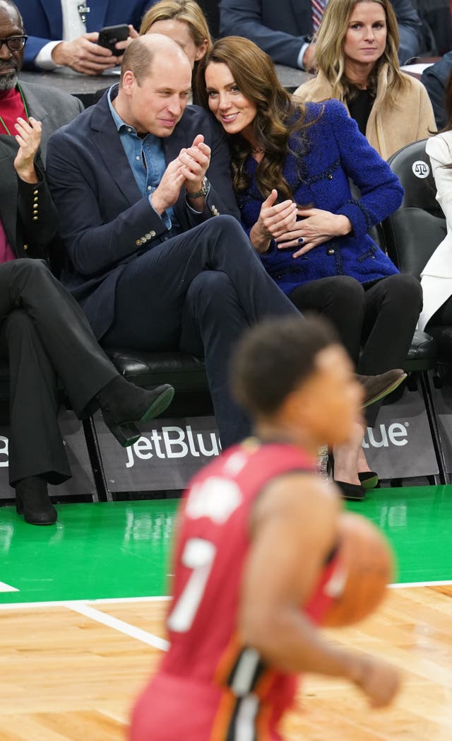The Prince and Princess of Wales watch the Boston Celtics take on the Miami Heat (Paul Edwards/The Sun/PA)