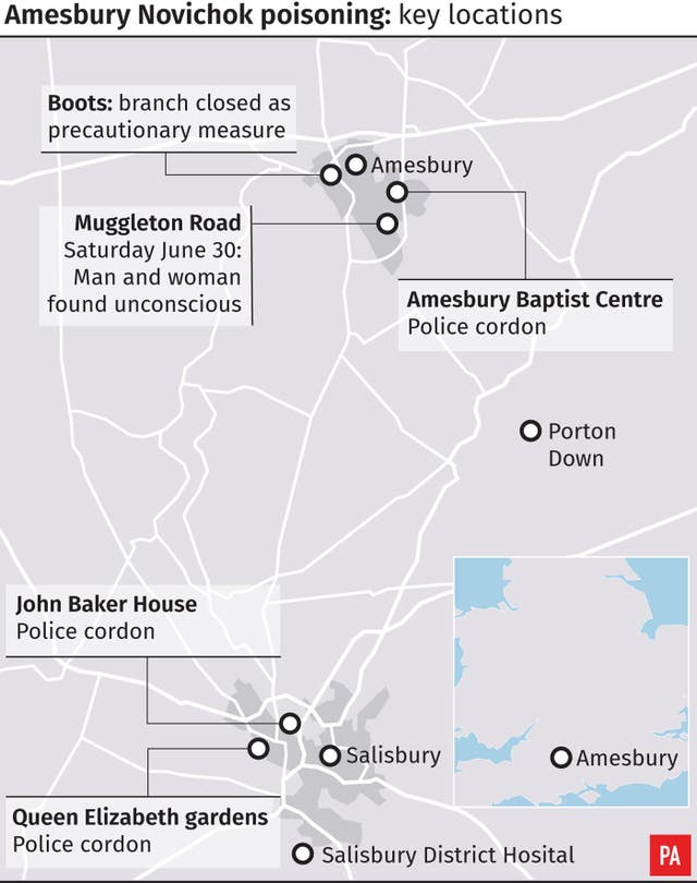 Amesbury Novichok poisoning – key locations.