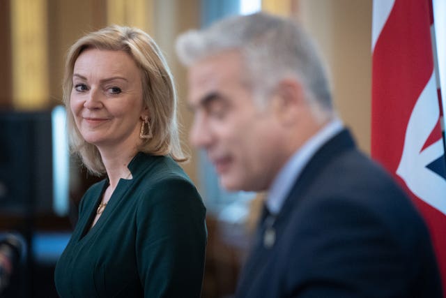 Foreign Secretary Liz Truss and Israeli Foreign Minister, Yair Lapid hold a news conference after a bilateral meeting at the Foreign Office