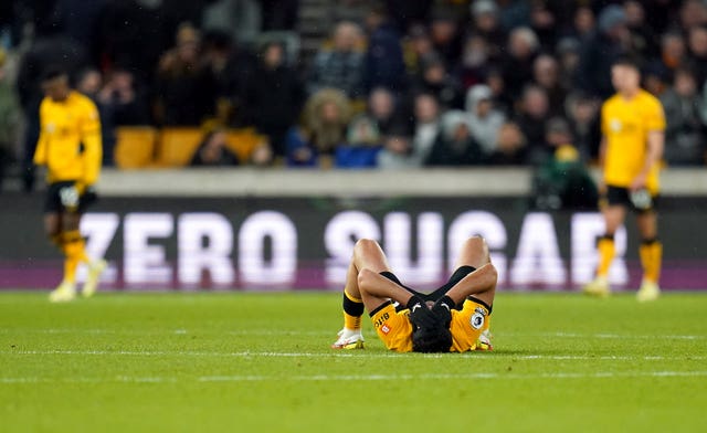 Raul Jimenez is dejected after Liverpool's winner