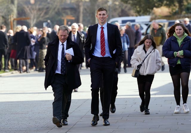 England opener Zak Crawley arriving at Derek Underwood's service of thanksgiving.