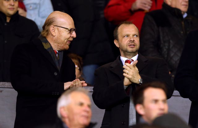 Manchester United’s co-chairman Joel Glazer, left, with executive vice-chairman Ed Woodward