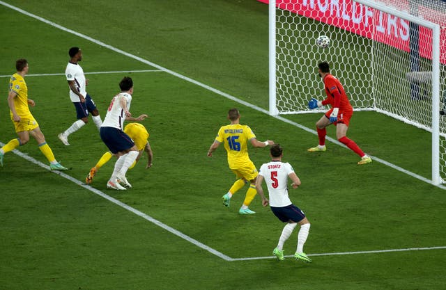 Harry Maguire (number 6) scored England's second goal against Ukraine
