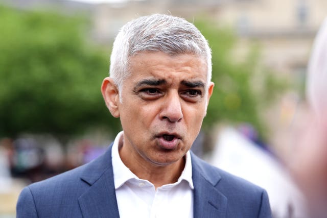 London Mayor Sadiq Khan speaks to journalists