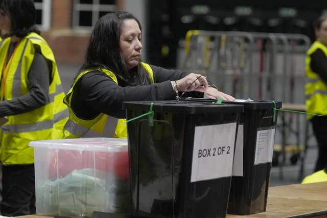 Ballot boxes begin arriving before votes are counted for the Gorton and Denton by-election at Manchester Central