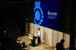 Anne Keast-Butler on stage delivering her lecture