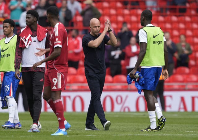 Liverpool manager Arne Slot applauds the fans