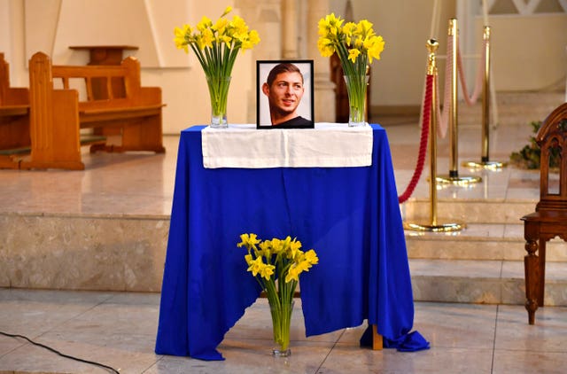 A portrait of Emiliano Sala at St David’s Cathedral, Cardiff