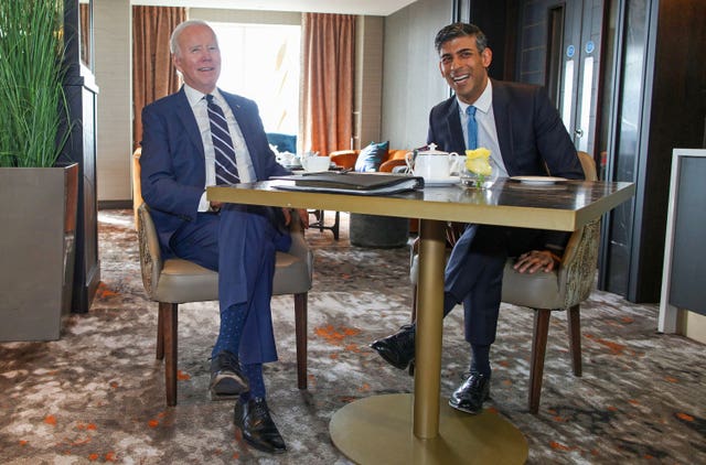 Rishi Sunak meets Joe Biden at the Grand Central Hotel in Belfast
