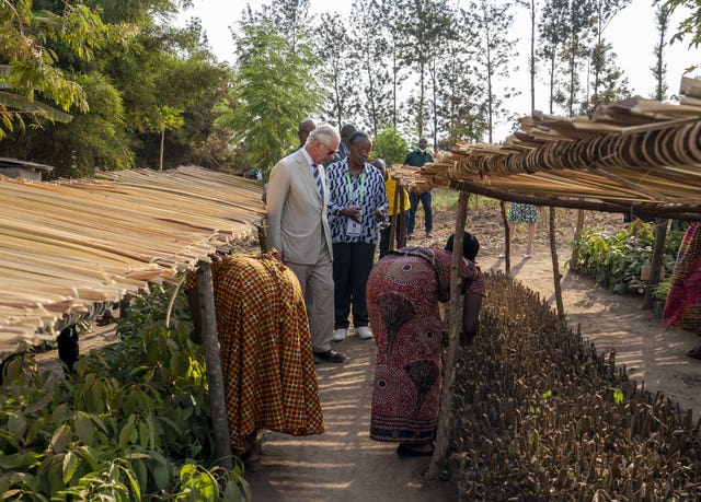 The Prince of Wales during his visit to an agroforestry site in Kigali, as part of his visit to Rwanda 
