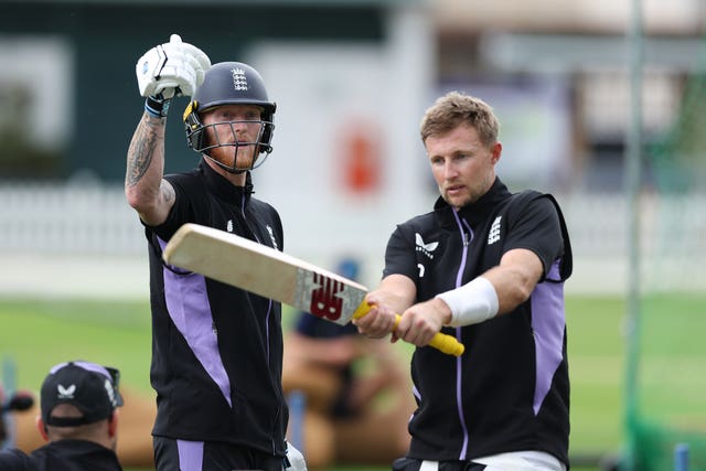 Ben Stokes, left, and Joe Root during England practice