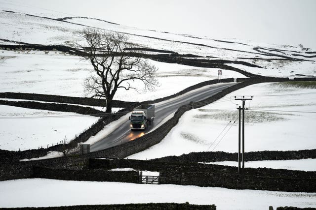 A lorry makes it way through Studfold in the Yorkshire Dales