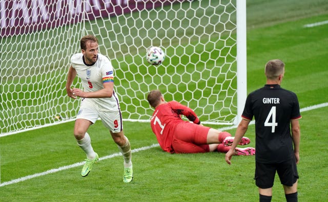 Harry Kane celebrates scoring England's second goal in the Euro 2020 last-16 win against Germany