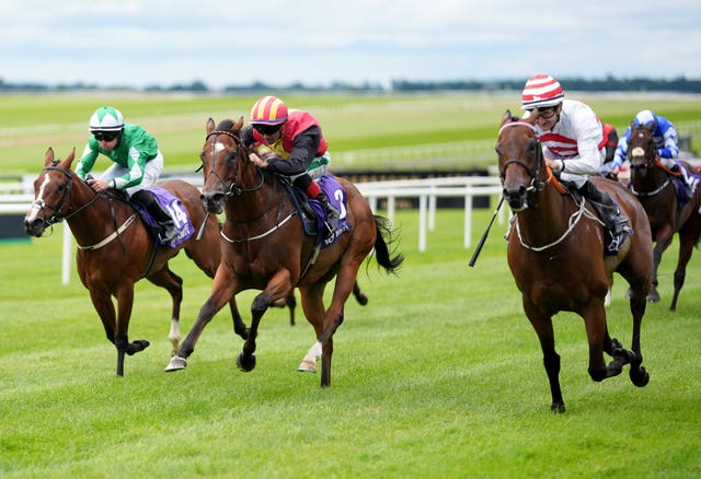 Go Athletico (right) gets up to win the Scurry Handicap