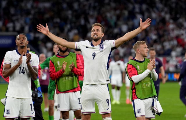 England’s Harry Kane (centre) celebrates after the Euro 2024 win over Slovakia