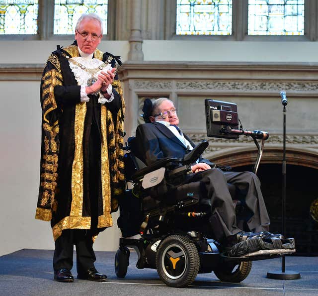 Professor Stephen Hawking receives the Honorary Freedom of the City of London (Dominic Lipinski/PA)