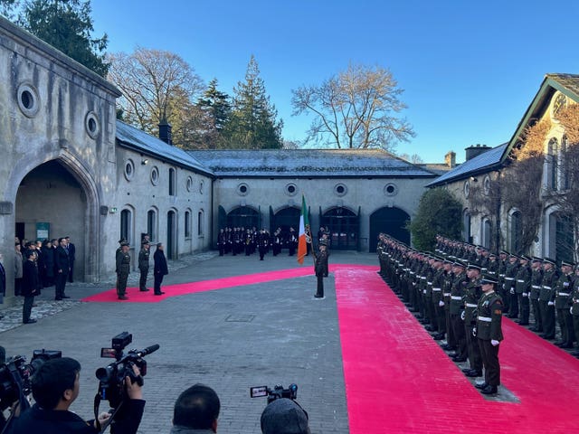 Chinese premier Li Qiang receives a guard of honour at Farmleigh House, Dublin