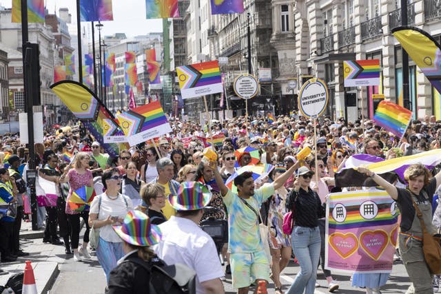 People take part in the Pride in London parade 