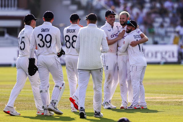 England’s Gus Atkinson (second right) celebrates after dismissing Sri Lanka’s Milan Rathnayake