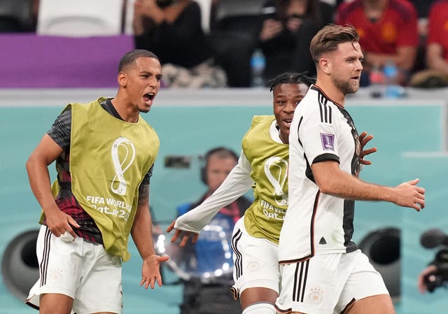 Germany's Niclas Fullkrug celebrates scoring against Spain